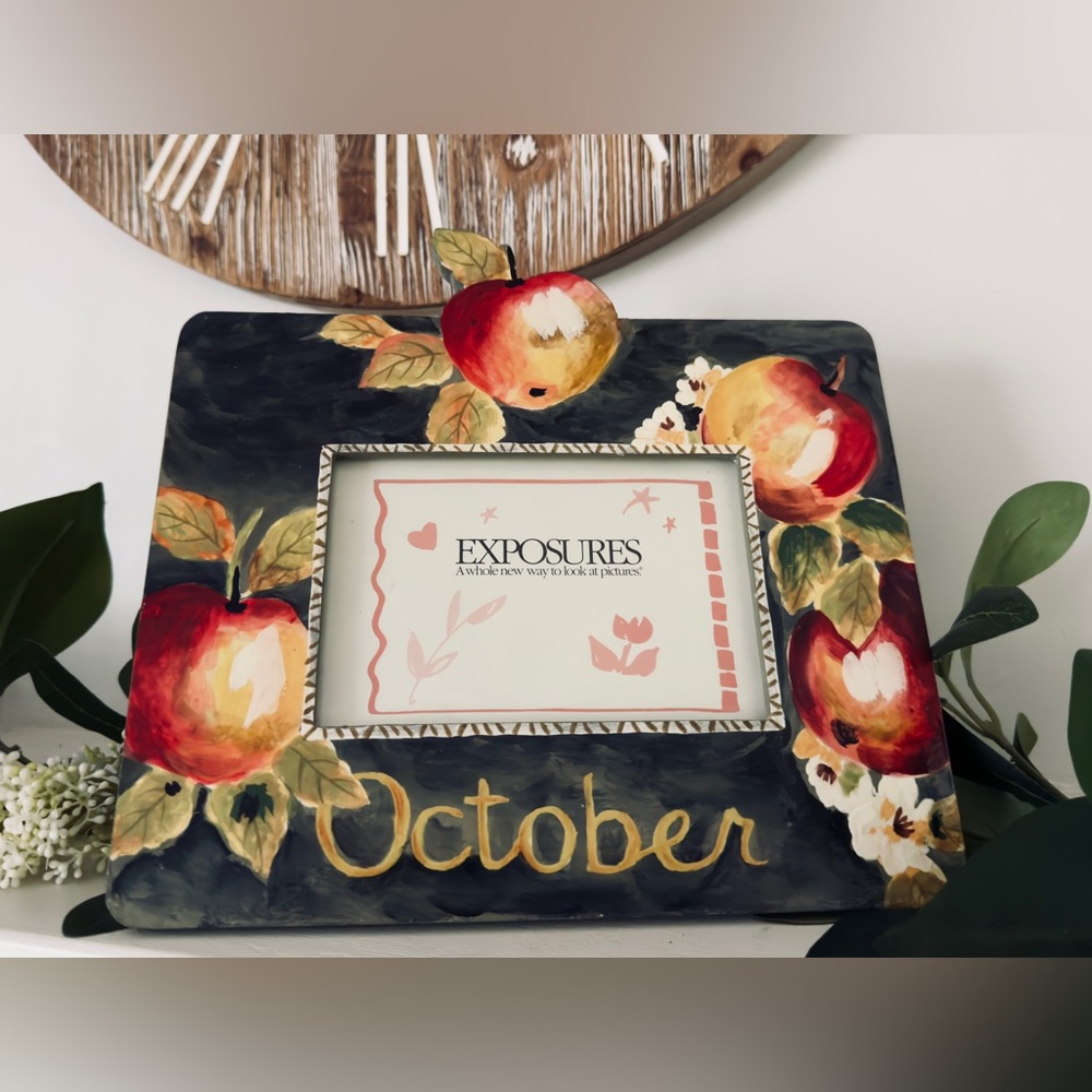 Vintage Exposures October Monthly Hand Painted Picture Photo Frame 4x6 🍎 Apples